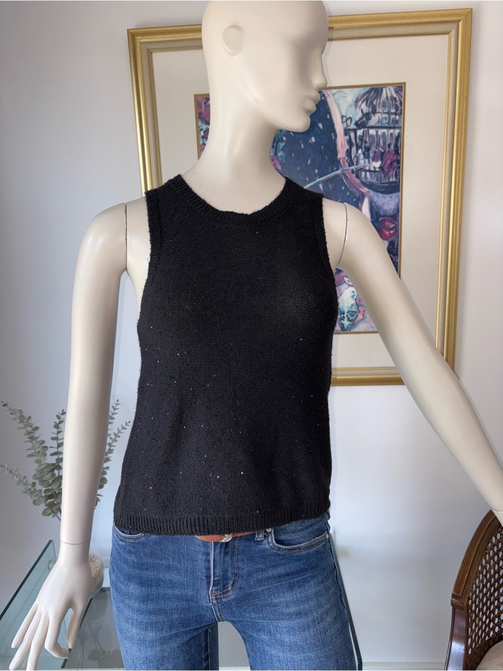 Deluc Black Sleeveless Knit Tank with Subtle Sparkle